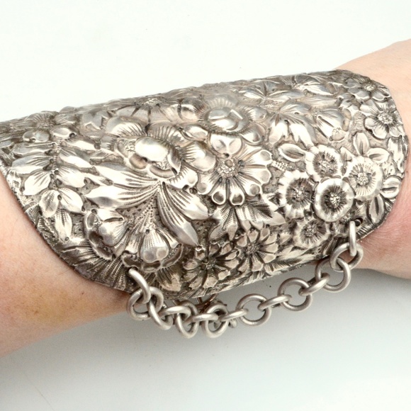 Antique Obsessions Jewelry - Floral Gladiator Sterling Silver Cuff Bracelet 925